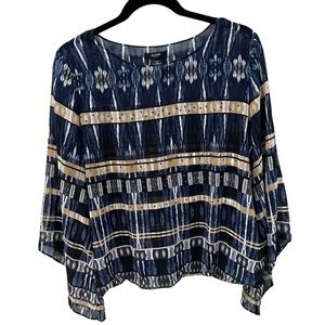 ALFANI Sheer Long Sleeve Top with Cami Navy & Beige Size Petite Large